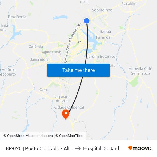 BR-020 | Posto Colorado / Altana Mall to Hospital Do Jardim Ingá map