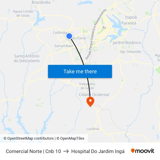 Comercial Norte | Cnb 10 to Hospital Do Jardim Ingá map