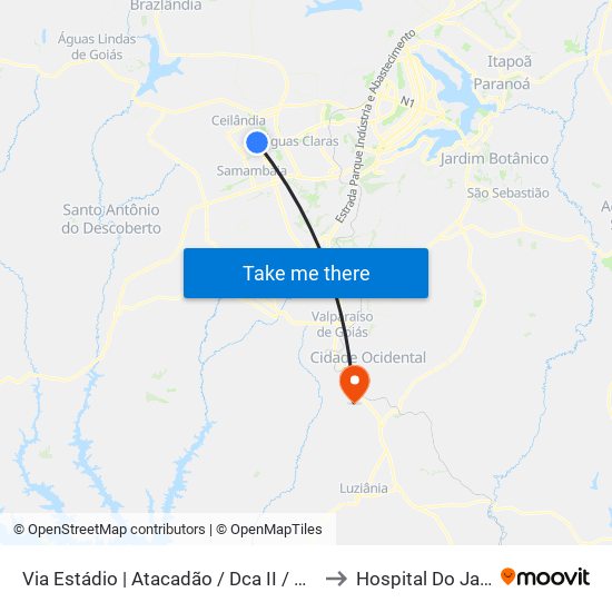 Via Estádio | Atacadão / Dca II / Rodoviária / Estádio to Hospital Do Jardim Ingá map