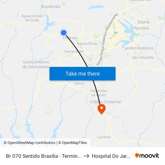 Br 070 Sentido Brasília - Terminal Do Setor O to Hospital Do Jardim Ingá map