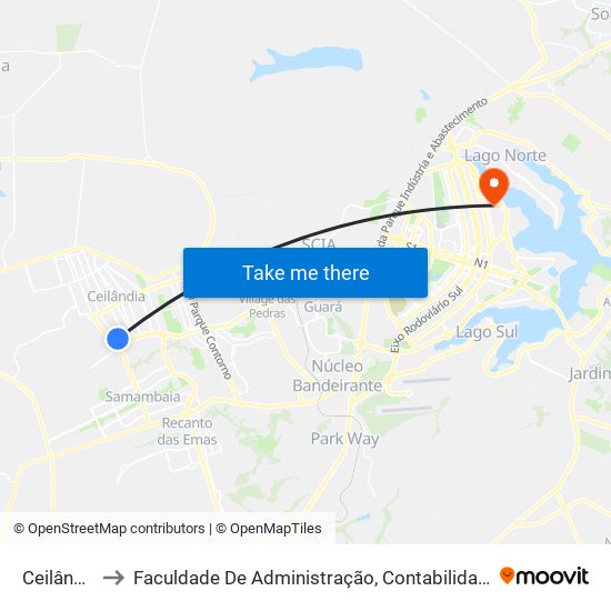 Ceilândia Sul to Faculdade De Administração, Contabilidade E Economia (Face) map