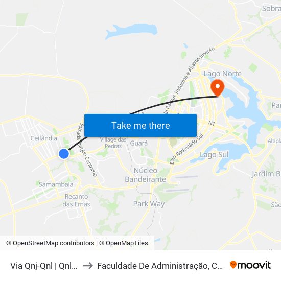 Via Qnj-Qnl | Qnl 1 (Ubs 3 / Ced 6) to Faculdade De Administração, Contabilidade E Economia (Face) map