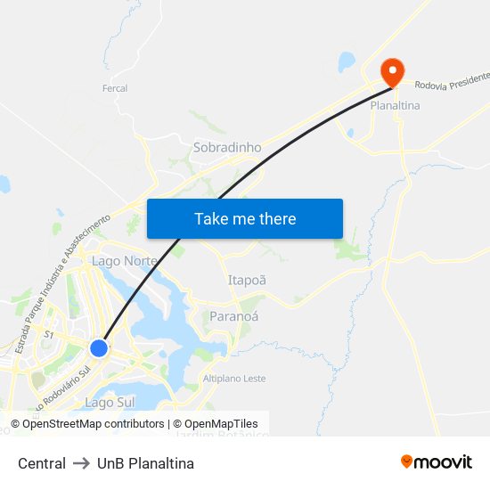 Central to UnB Planaltina map