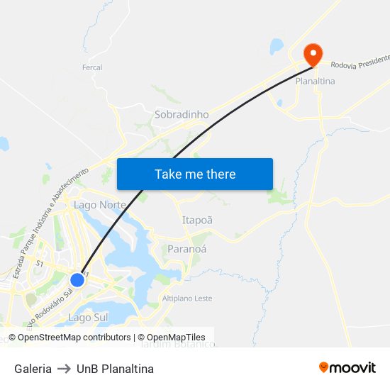 Galeria to UnB Planaltina map