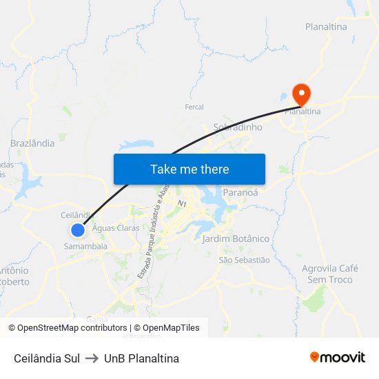 Ceilândia Sul to UnB Planaltina map