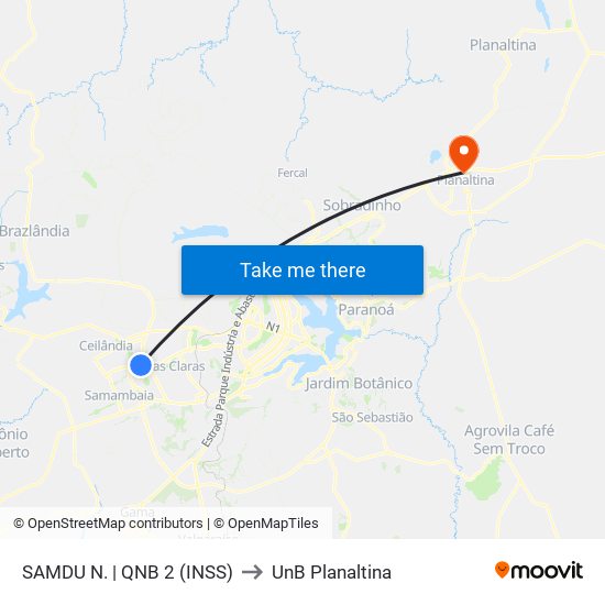 Samdu Norte | Qnb 2 (Inss) to UnB Planaltina map