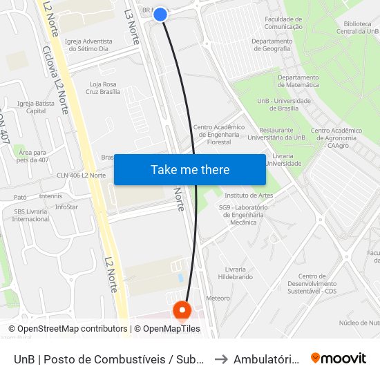 UnB | Posto de Combustíveis / Subway to Ambulatório II map