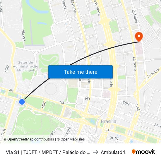 Via S1 | TJDFT / MPDFT / Palácio do Buriti to Ambulatório II map