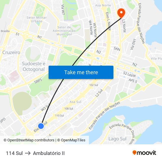 114 Sul to Ambulatório II map