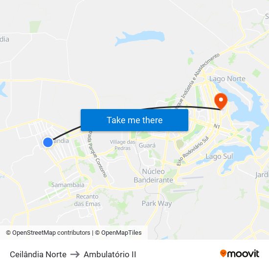 Ceilândia Norte to Ambulatório II map