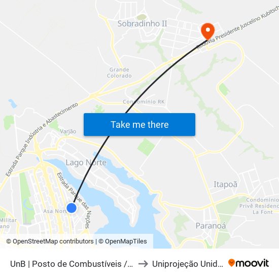 UnB | Posto de Combustíveis / Subway to Uniprojeção Unidade II map