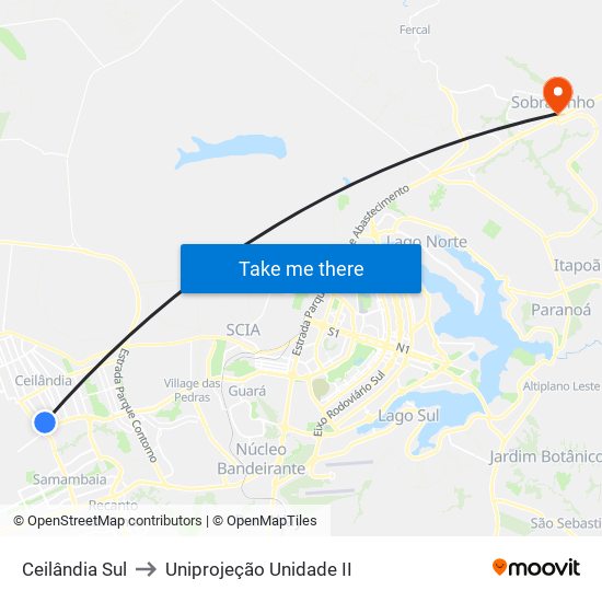 Ceilândia Sul to Uniprojeção Unidade II map