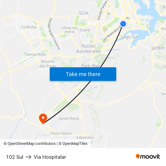 102 Sul to Via Hospitalar map