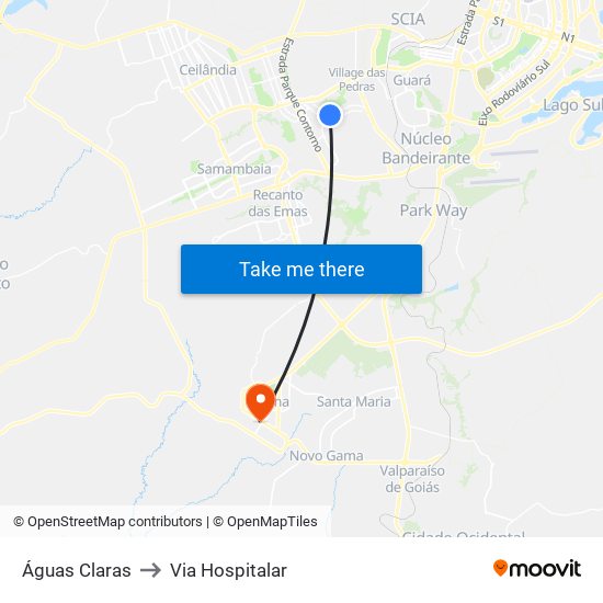 Águas Claras to Via Hospitalar map