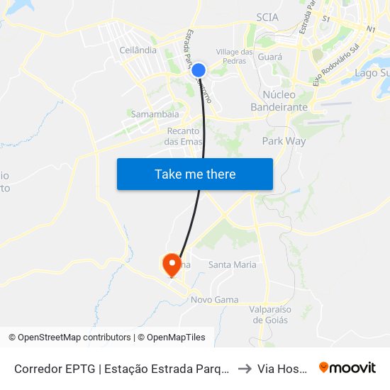Corredor EPTG | Estação Estrada Parque (Sentido Tag.) to Via Hospitalar map
