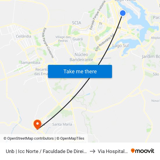 UnB | ICC Norte / Faculdade de Direito to Via Hospitalar map