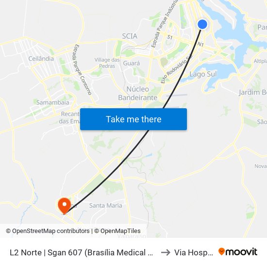 L2 Norte | SGAN 607 (CRE Plano Piloto) to Via Hospitalar map