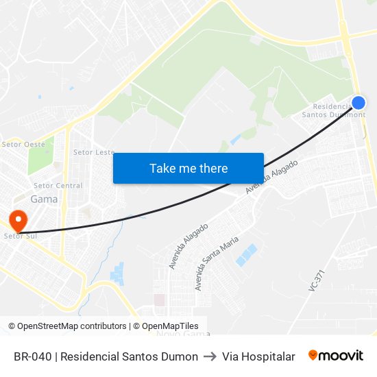 BR-040 | Residencial Santos Dumon to Via Hospitalar map