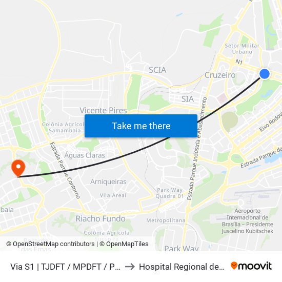 Via S1 | TJDFT / MPDFT / Palácio do Buriti to Hospital Regional de Samambaia map