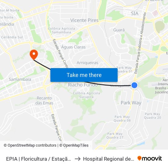 EPIA | Floricultura / Estação BRT Park Way to Hospital Regional de Samambaia map