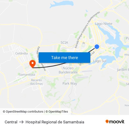 Central to Hospital Regional de Samambaia map