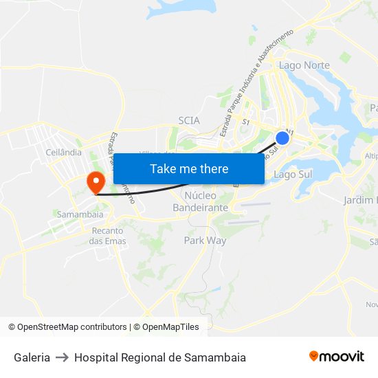 Galeria to Hospital Regional de Samambaia map