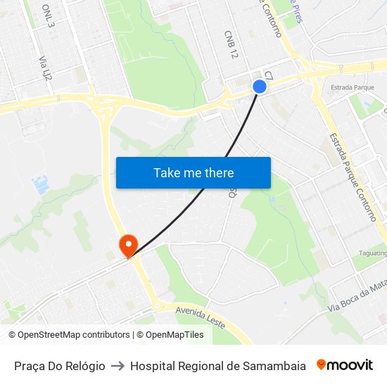 Praça Do Relógio to Hospital Regional de Samambaia map
