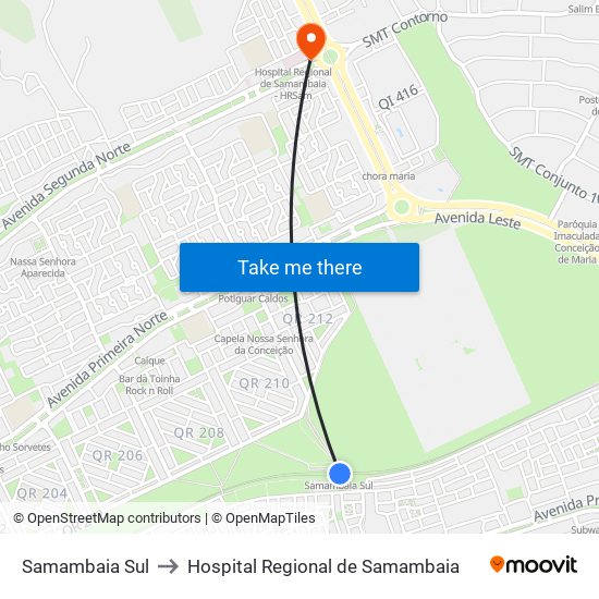 Samambaia Sul to Hospital Regional de Samambaia map