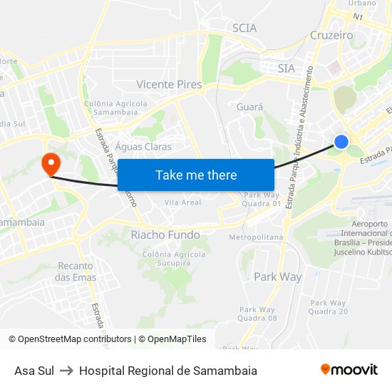 Asa Sul to Hospital Regional de Samambaia map