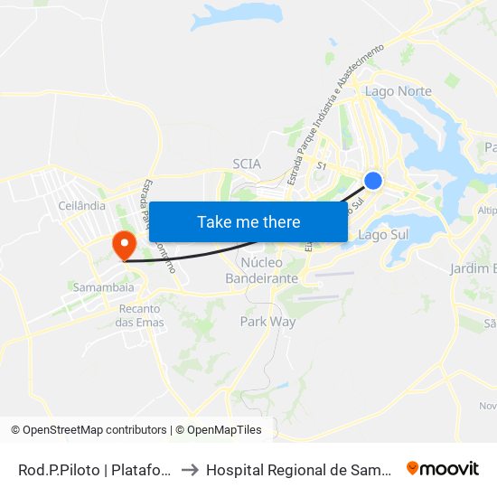 Rod.P.Piloto | Plataforma C to Hospital Regional de Samambaia map