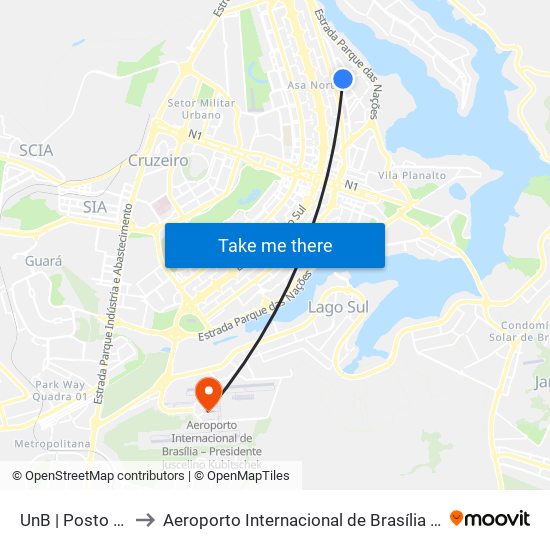 UnB | Posto de Combustíveis / Subway to Aeroporto Internacional de Brasília / Presidente Juscelino Kubitschek (BSB) (Aeroporto Internaciona map