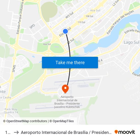 114 Sul to Aeroporto Internacional de Brasília / Presidente Juscelino Kubitschek (BSB) (Aeroporto Internaciona map