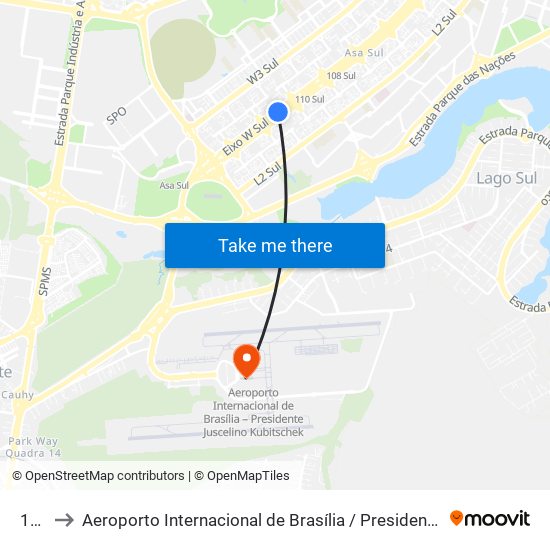 112 Sul to Aeroporto Internacional de Brasília / Presidente Juscelino Kubitschek (BSB) (Aeroporto Internaciona map