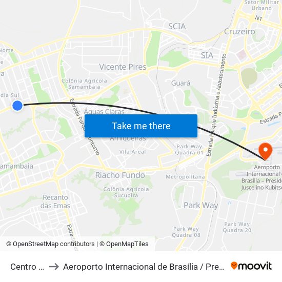 Centro Metropolitano to Aeroporto Internacional de Brasília / Presidente Juscelino Kubitschek (BSB) (Aeroporto Internaciona map