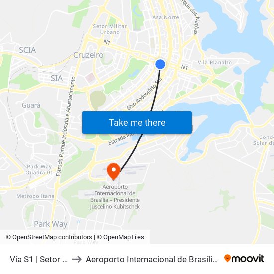 Via S1 | Setor Hoteleiro Sul (Hotel Nacional) to Aeroporto Internacional de Brasília / Presidente Juscelino Kubitschek (BSB) (Aeroporto Internaciona map