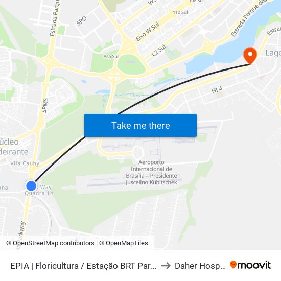EPIA | Floricultura / Estação BRT Park Way to Daher Hospital map
