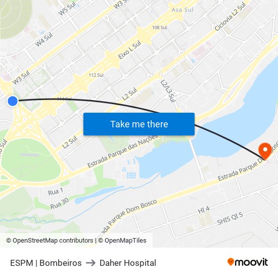 ESPM | Bombeiros to Daher Hospital map