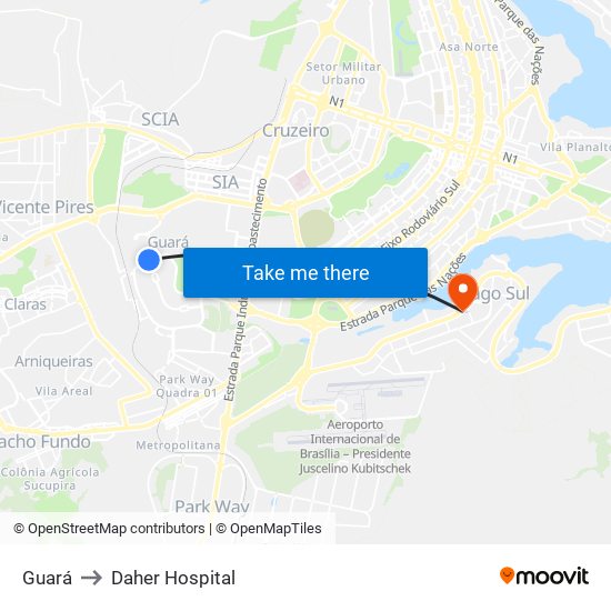 Guará to Daher Hospital map