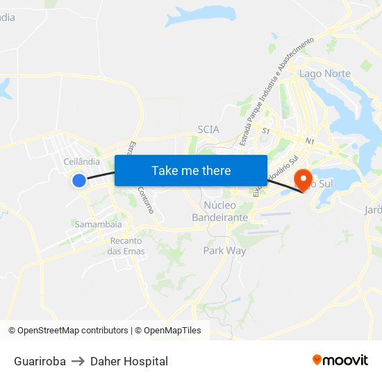 Guariroba to Daher Hospital map