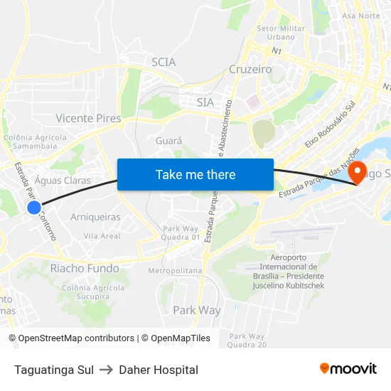Taguatinga Sul to Daher Hospital map