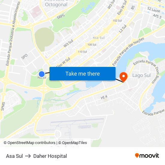 Asa Sul to Daher Hospital map