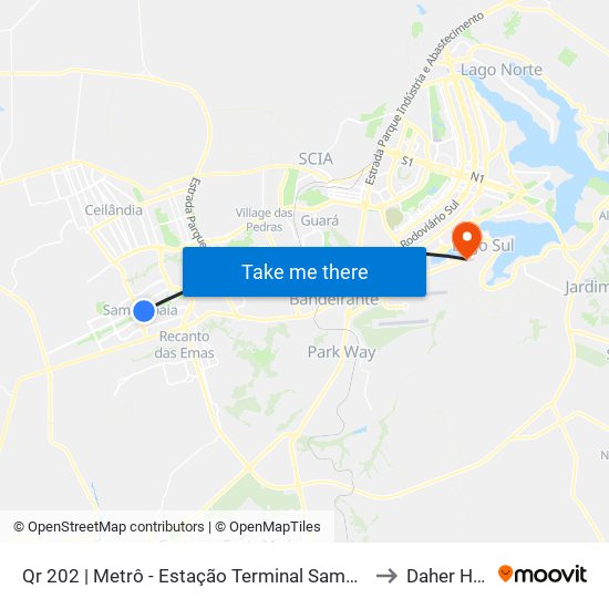 Qr 202 | Metrô - Estação Terminal Samambaia (Lado Oposto) to Daher Hospital map