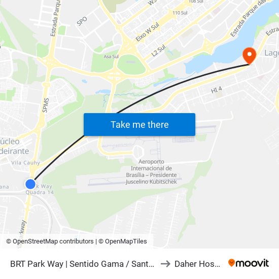 BRT Park Way | Sentido Gama / Santa Maria to Daher Hospital map