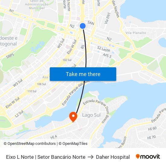 Eixo L Norte | Setor Bancário Norte to Daher Hospital map