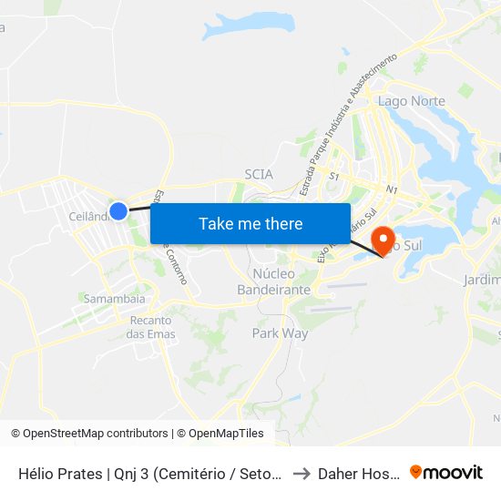 Hélio Prates | Qnj 3 (Cemitério / Setor H Norte) to Daher Hospital map