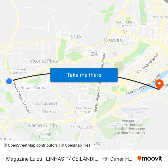 Magazine Luiza | LINHAS P/ CEILÂNDIA / SEMIURBANO to Daher Hospital map