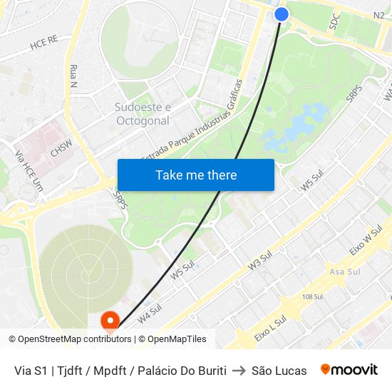 Via S1 | TJDFT / MPDFT / Palácio do Buriti to São Lucas map
