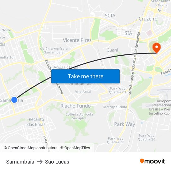 Samambaia to São Lucas map