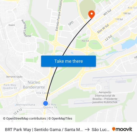 BRT Park Way | Sentido Gama / Santa Maria to São Lucas map