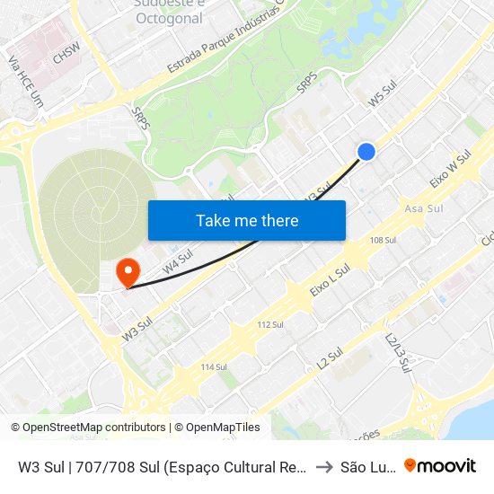 W3 Sul | 707/708 Sul (Espaço Cultural Renato Russo) to São Lucas map